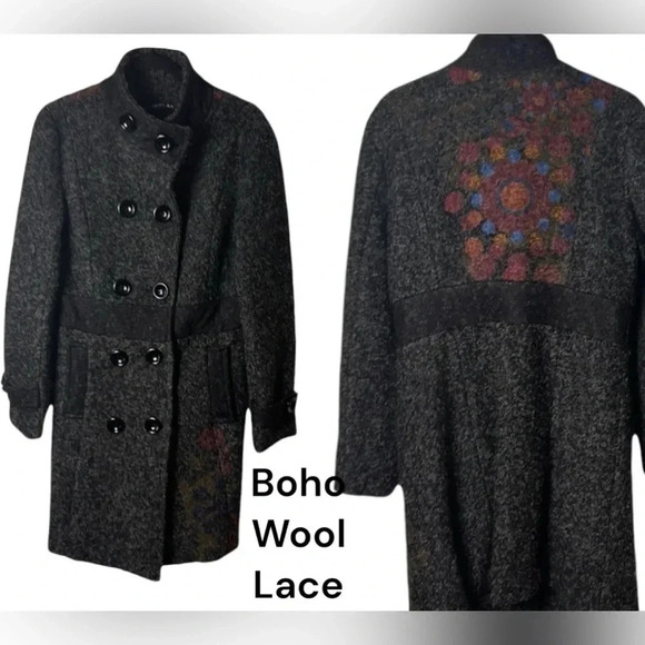 NESLAY Paris wool blend coat,Boho,lace details,  women med. fitted,luxury,career - Picture 1 of 16